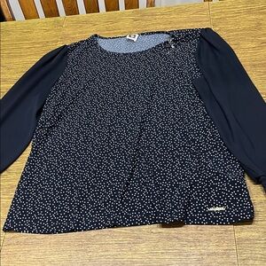 Anne Klein Navy Polka Dot Blouse